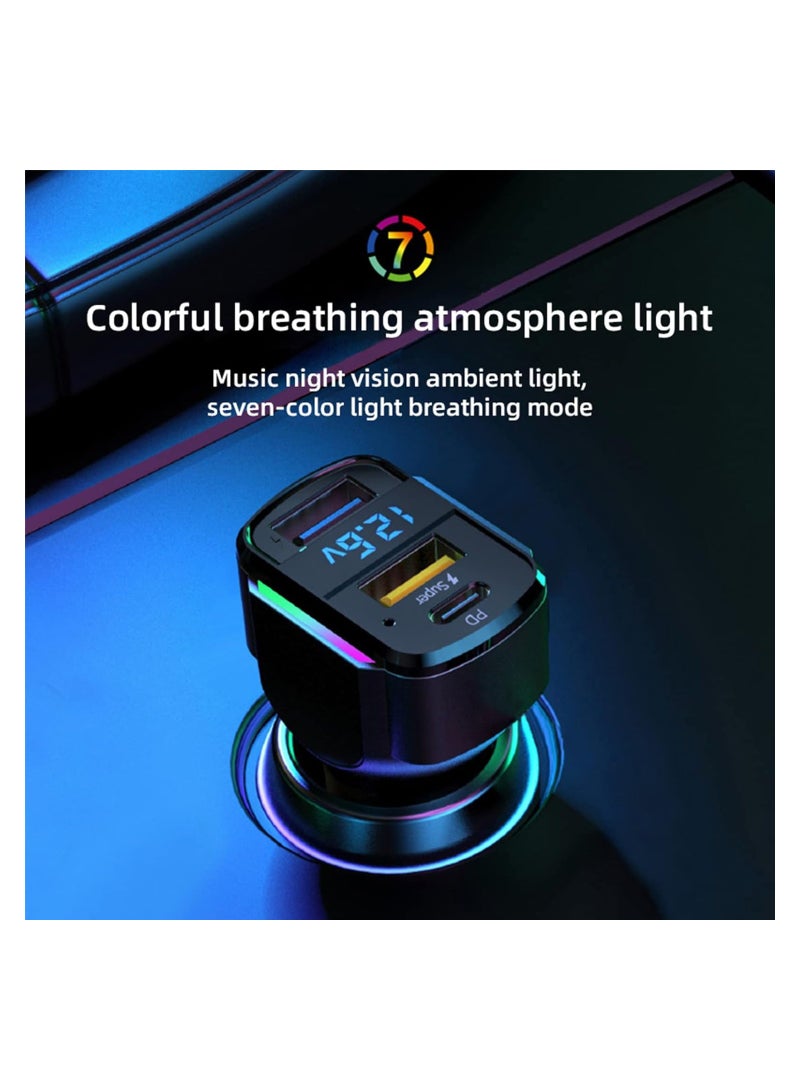 Car Phone Charger Cigarette Lighter Adapter, 3 Ports 80W PD & QC & USB A, with Night Vision Ambient Light, Compatible with iPhone 14/13/12/Pro, Samsung Galaxy S22/S21/S20, and More. - Image 2