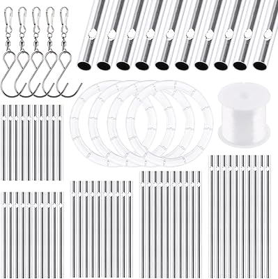 Glarks 60Pcs Wind Chime Kit Including 50Pcs 11.5cm 10cm 9cm 8cm 7cm Wind Chime Tubes and 5Pcs Swivel Hooks Clips with - Image 1