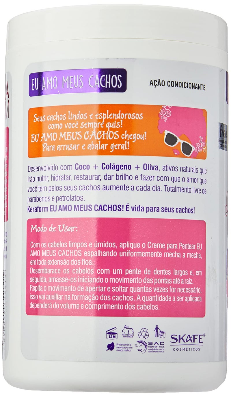 سكاف Skafe - Linha Keraform (Creme para Pentear) - Eu Amo Meus Cachos 1 Kg - (Keraform (Combing Cream) Collection - Love My Curls Net 32.27 Oz) - Image 3