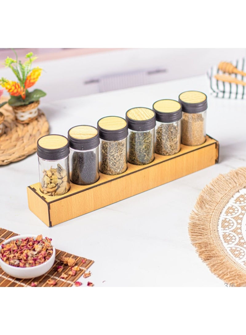 ناما طقم توابل من 6قطعة مع ملصقات صغيرة لتصنيف التوابل.البرطمانات مصنوعة من الزجاج عالى الجودة مع غطاء خشبى محكم الغلق - Image 1