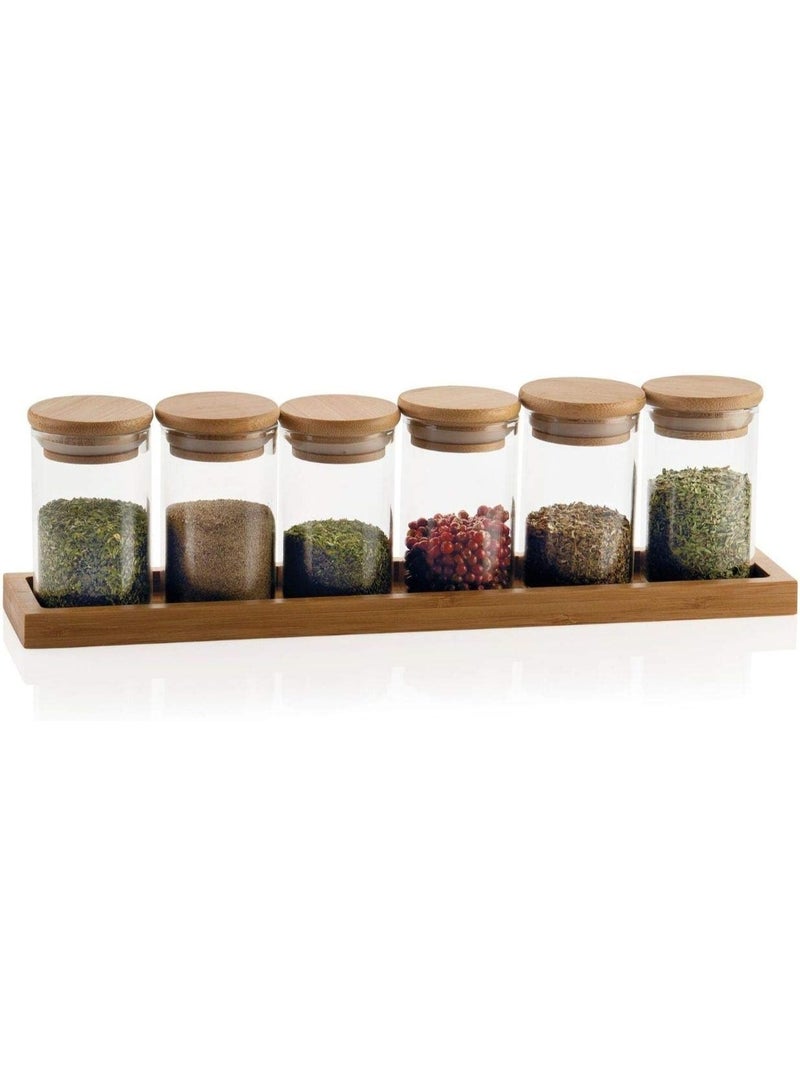 ناما طقم توابل من 6قطعة مع ملصقات صغيرة لتصنيف التوابل.البرطمانات مصنوعة من الزجاج عالى الجودة مع غطاء خشبى محكم الغلق - Image 4