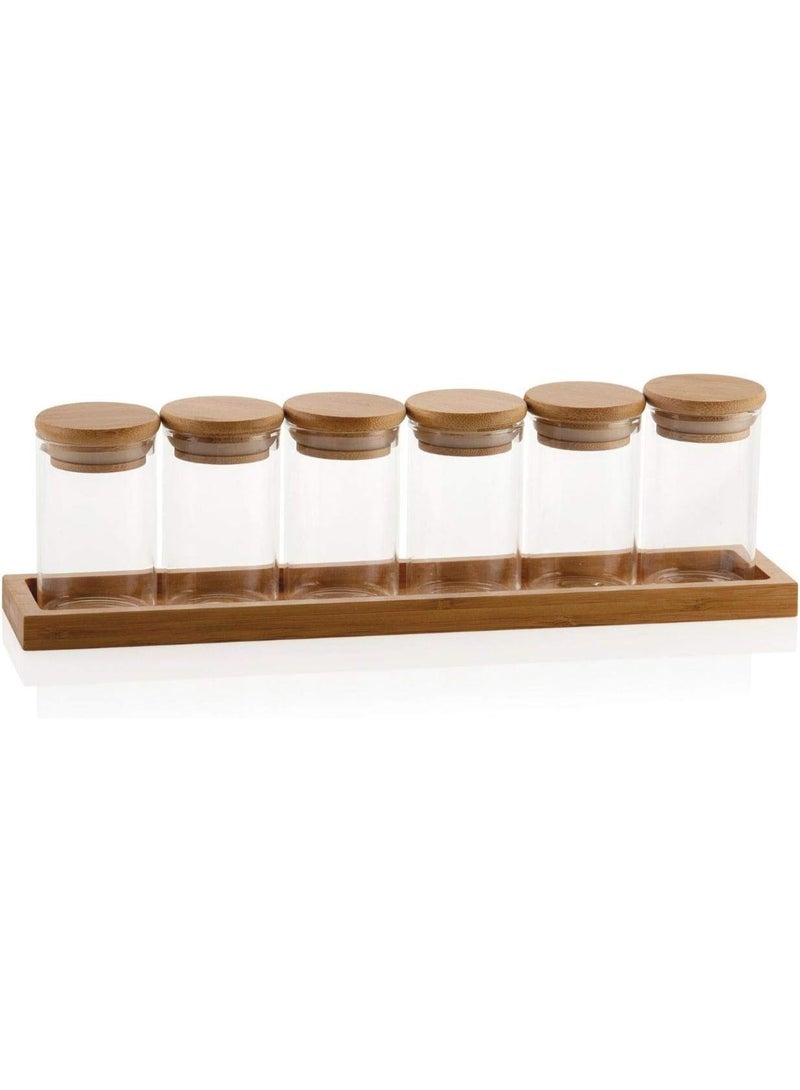 ناما طقم توابل من 6قطعة مع ملصقات صغيرة لتصنيف التوابل.البرطمانات مصنوعة من الزجاج عالى الجودة مع غطاء خشبى محكم الغلق - Image 2