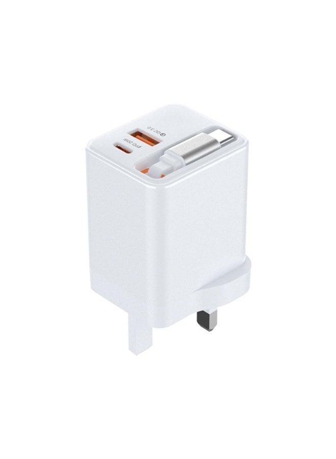 شاحن جداري سريع بقدرة 45 واط مع كابل Type-C قابل للسحب ومنفذي USB-A + USB-C. يدعم PD20W وQC3.0 لشحن أسرع وأمان أعلى، مناسب للهواتف، التابلت، الساعات الذكية وأجهزة الألعاب. - Image 5