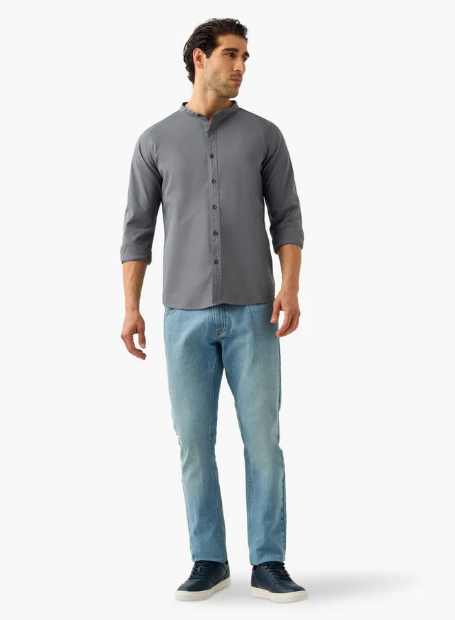 Splash FAV Regular Fit Shirt with Mandarin Collar and Long Sleeves