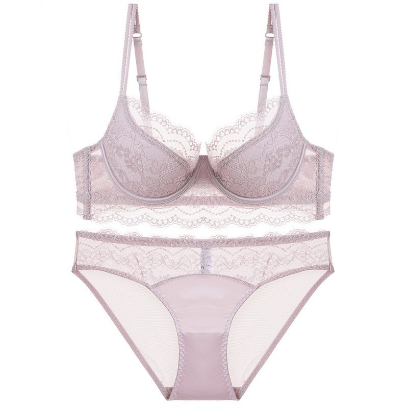 Women's Sexy Lace Bra Set, French Style, Thin Cup, Minimizer, Non-Sagging - Image 1