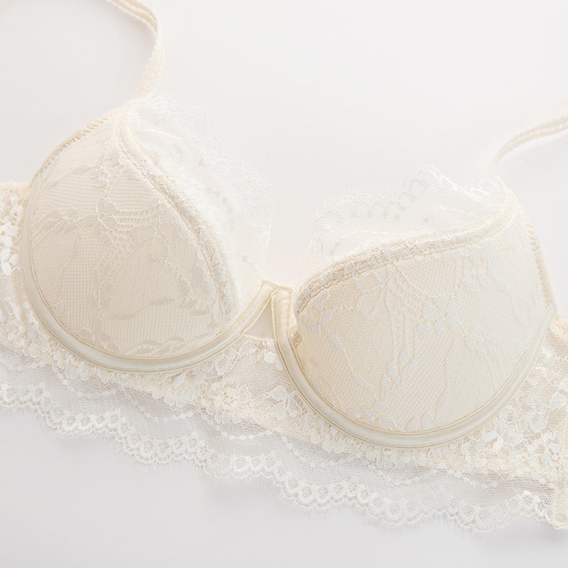 Women's Sexy Lace Bra Set, French Style, Thin Cup, Minimizer, Non-Sagging - Image 3