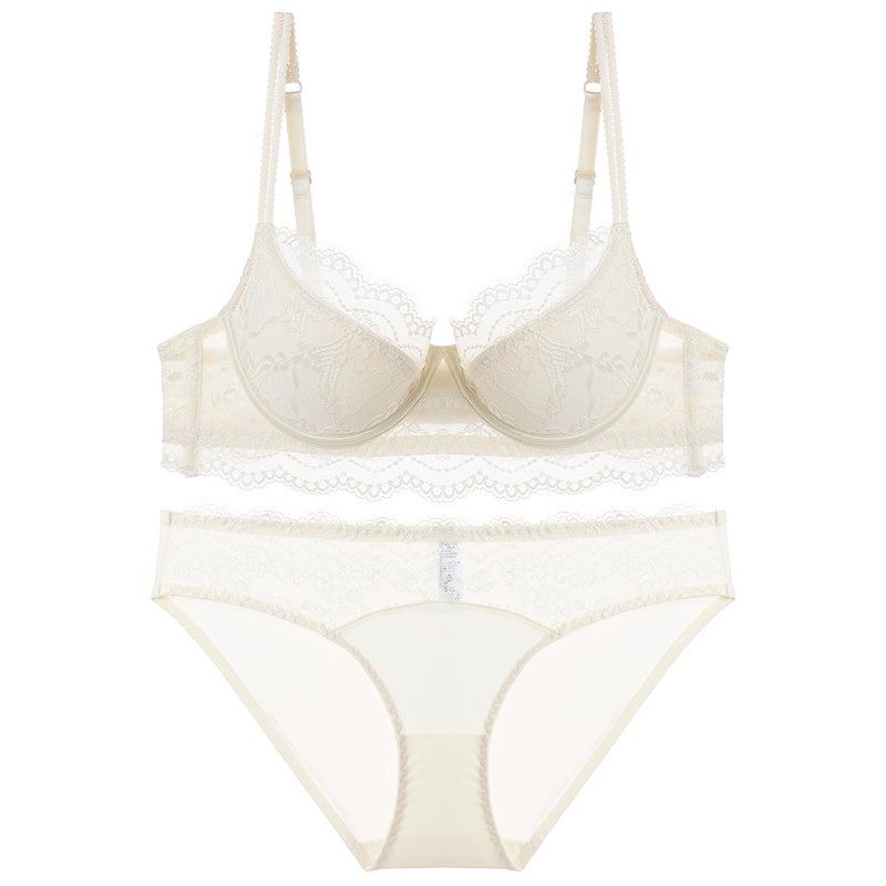 Women's Sexy Lace Bra Set, French Style, Thin Cup, Minimizer, Non-Sagging - Image 2