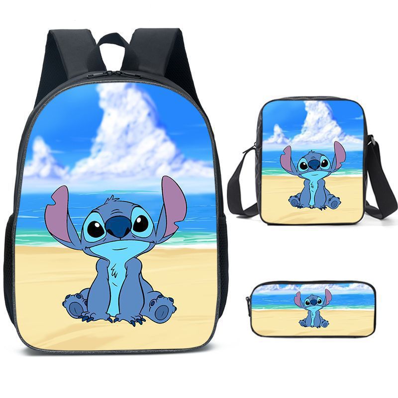 Amazon New Cartoon stitch stitch Three-Piece Set Schoolbag Backpack Backpack for Primary and Secondary School Students L Style 