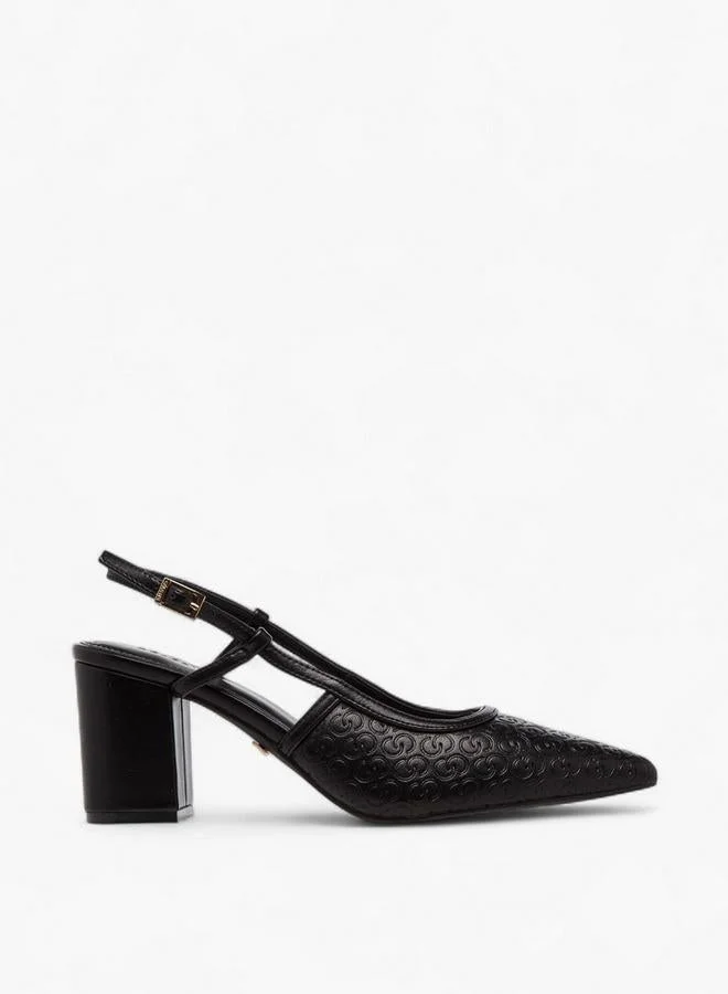 Women's Monogram Embossed Pointed Toe Shoes with Block Heels