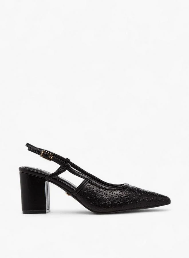 سيليست أحذية نسائية بنعل مدبب بنقش شعار وكعب مربع