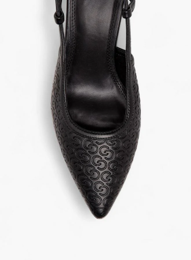 Celeste Women's Monogram Embossed Pointed Toe Shoes with Block Heels