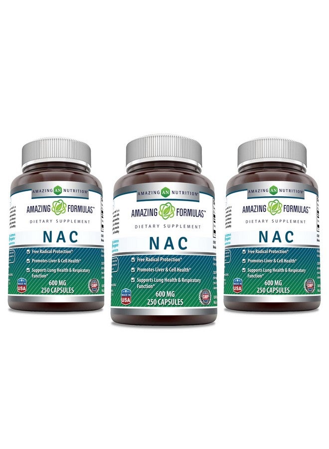Amazing Nutrition Amazing Formulas NAC 600 Mg | N-Acetyl Cysteine Supplement | Capsules | Non-GMO | Gluten Free | Made in USA (3 Pack, 250 Count)