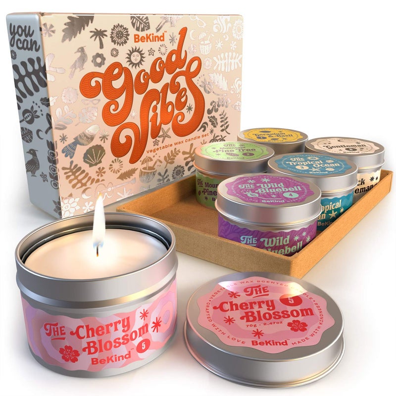 Bekind Good Vibes 6 Scented Candles Set - Scented Candles for Home, Relaxing Stress Relief, Aromatherapy - Natural Soy Wax and Fragrance - Gifts for Women, Mom, Best Friend, Wife, Birthday - Image 1