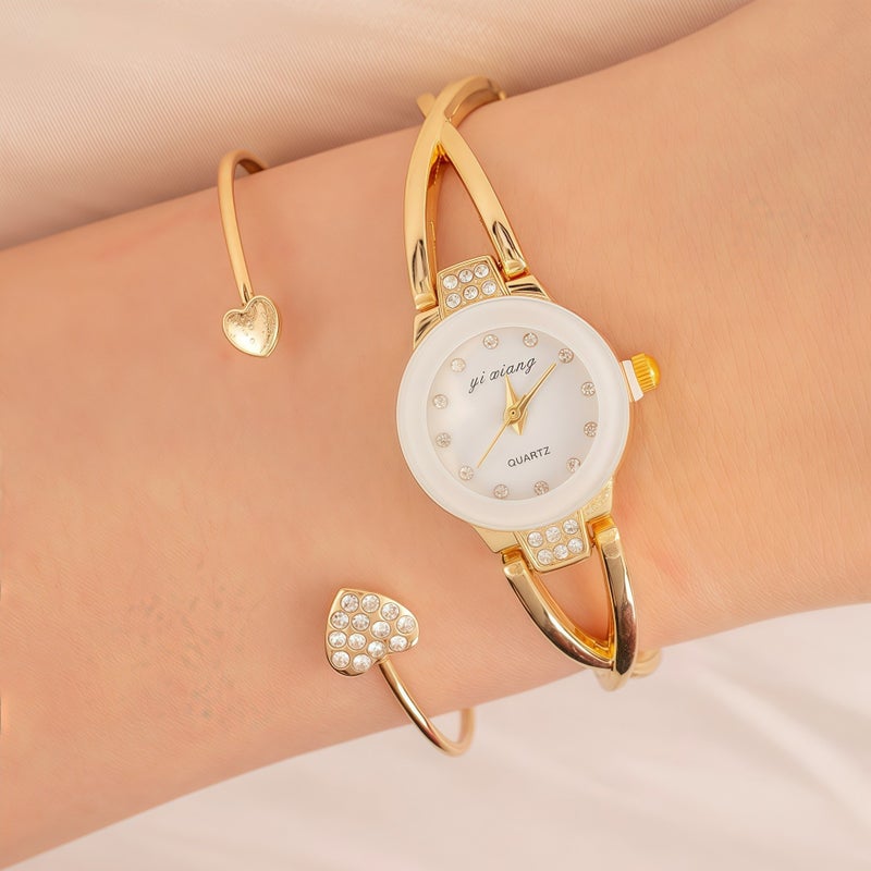 KUMO Trendy Fashion Water Crystal Alloy Steel Band Women's Quartz Watch with Decorative World Time Display - Image 1
