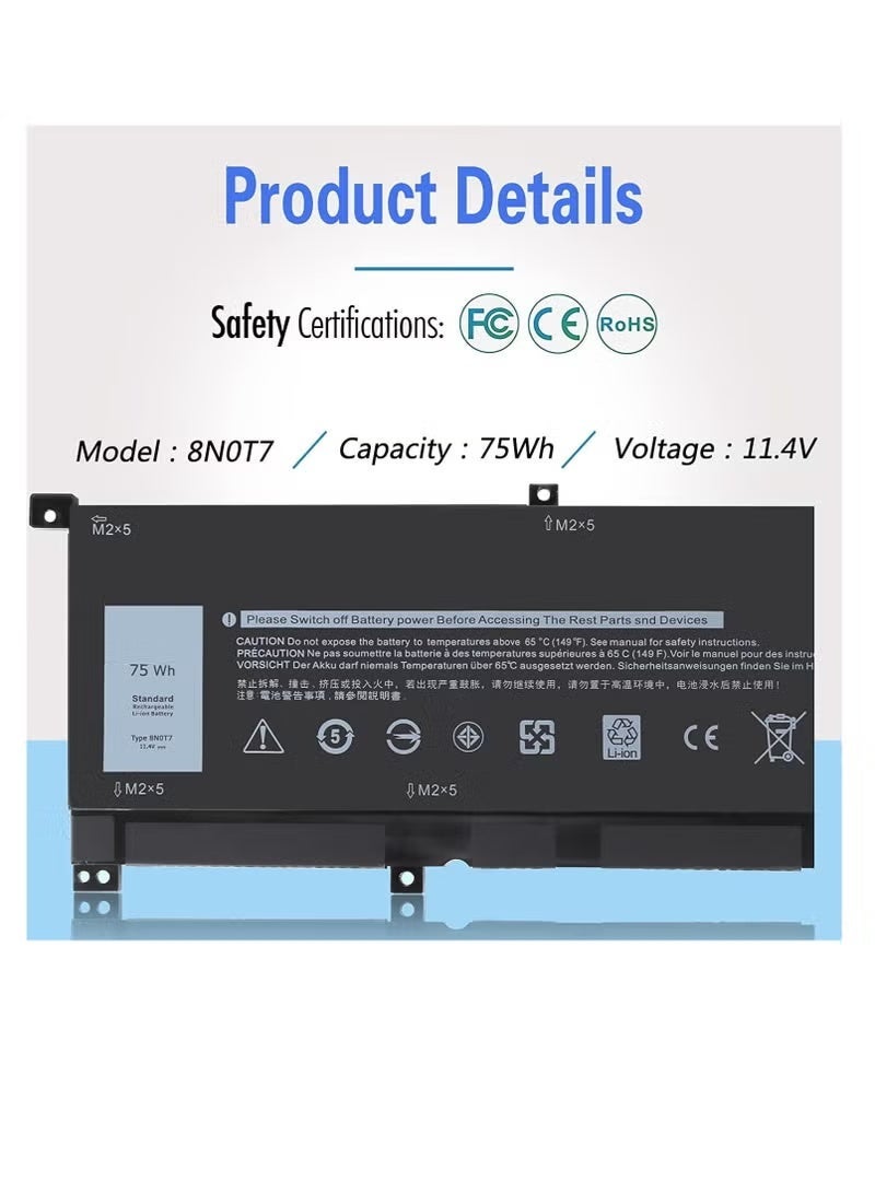 Qunain بطارية 8N0T7 متوافقة مع D,,ell XPS 15 9575 و Precision 5530 - Image 2