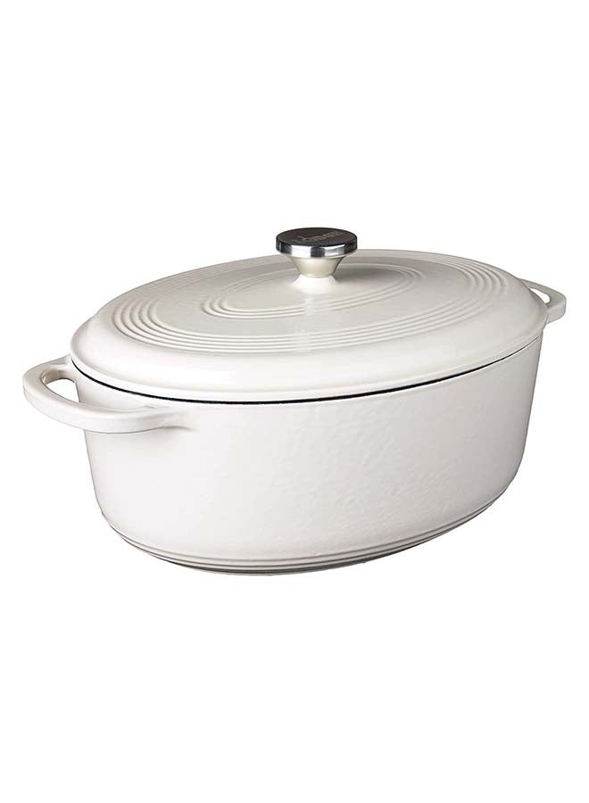 LODGE EC7OD13 Enameled Cast Iron Oval Dutch Oven, 7-Quart, Oyster White  - Image 1