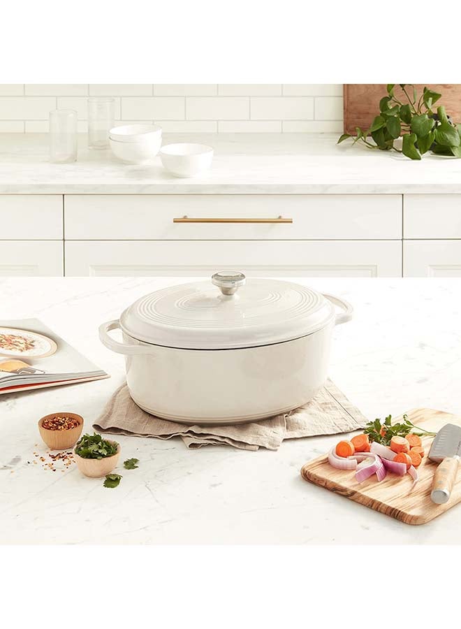 LODGE EC7OD13 Enameled Cast Iron Oval Dutch Oven, 7-Quart, Oyster White  - Image 4
