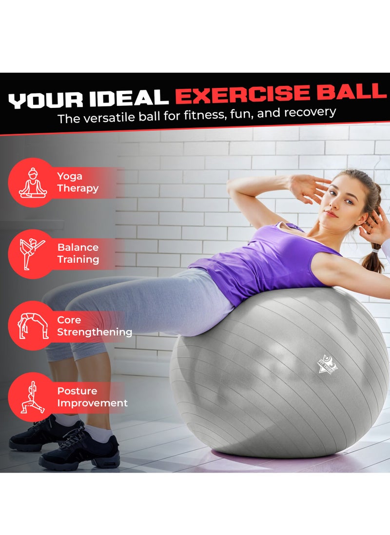 Yoga Ball with Air Pump - Anti-Burst, Slip-Resistant Exercise Ball for Gym Pilates, Balance Training, Stability, and Pregnancy - Supports 500KG, Fitness Gym Equipment (Grey) - pzsku/ZFB97A21EA6B7208E8246Z/45/_/1735205924/82bc9525-b782-46cc-8c7e-17d1c362a350