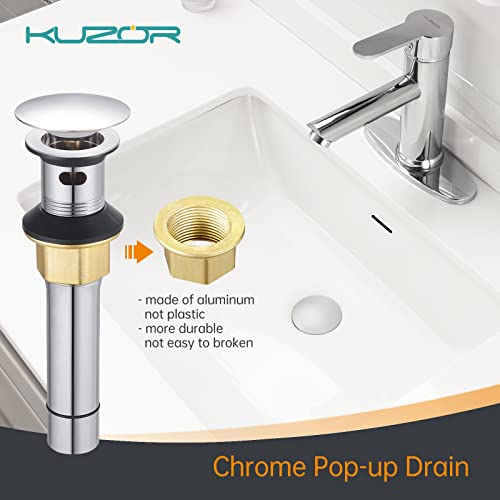 KUZOR Chrome Pop Up Bathroom Sink Drain with Overflow - Fits 1-5/8" to 2" Holes, 304 Stainless Steel for Vanity/Vessel Sink - Image 2