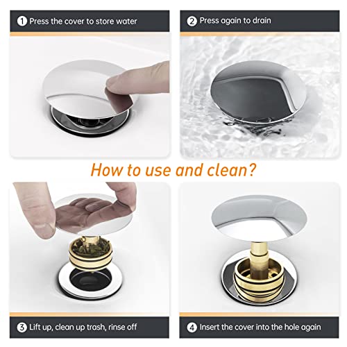 KUZOR Chrome Pop Up Bathroom Sink Drain with Overflow - Fits 1-5/8" to 2" Holes, 304 Stainless Steel for Vanity/Vessel Sink - Image 3