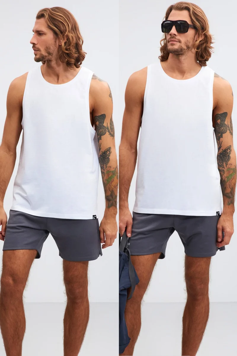 GRIMELANGE Jules Men's 2 Pack Thick Fabric 100% Cotton White Undershirt