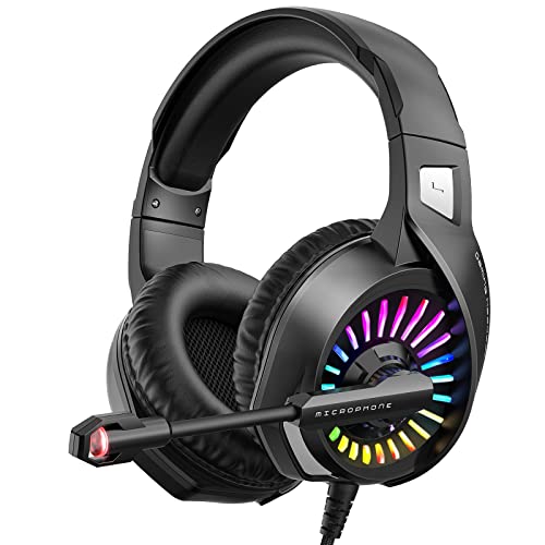 ZIUMIER Gaming Headset with Microphone, Compatible with PS4 PS5 Xbox One PC Laptop, Over-Ear Headphones with LED RGB Light, Noise Canceling Mic, 7.1 Stereo Surround Sound - Image 1