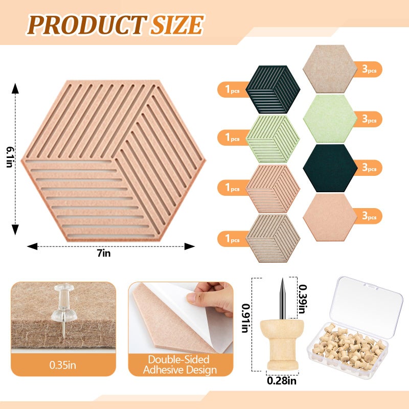 Mindsoft 16 Pcs Hexagon Cork Boards Tiles for Walls Decor 7 x 6 Inch Cork Bulletin Board Tiles with 50 Pins, Pin Board for Office Home for Office & Home for Notes Photos and DIY Classroom Decor - Image 3