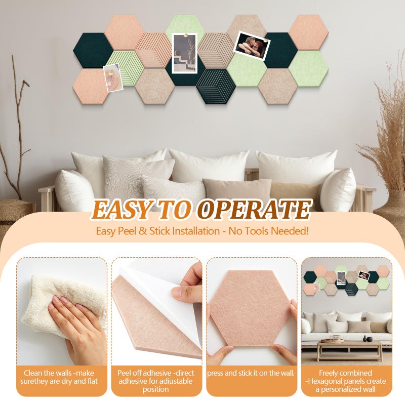 Mindsoft 16 Pcs Hexagon Cork Boards Tiles for Walls Decor 7 x 6 Inch Cork Bulletin Board Tiles with 50 Pins, Pin Board for Office Home for Office & Home for Notes Photos and DIY Classroom Decor - Image 4