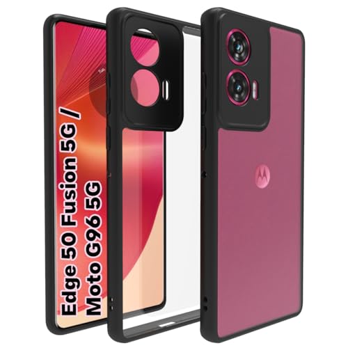 RIGGEAR Shockproof Sleek Hybrid Armor Back Cover Case Compatible with Motorola Moto Edge 50 Fusion/Moto G96 5G (Clear PC + Black TPU Bumper) - Image 1