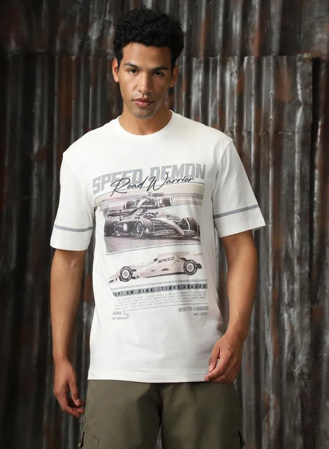 HIGH STAR Men Relaxed Fit Motoracer Graphic Printed F1 Cotton T-shirt