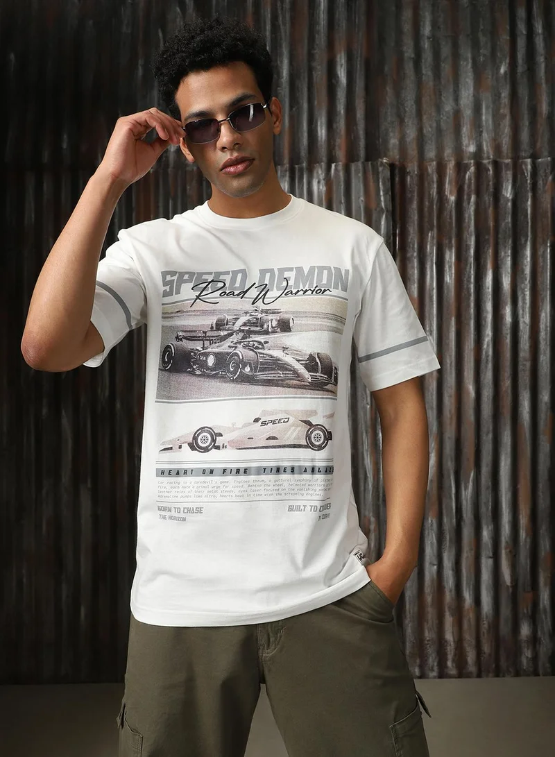 Men Relaxed Fit Motoracer Graphic Printed F1 Cotton T-shirt