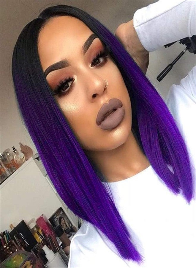 quickwig Quick Purple Bob Wig - Short Straight Black to Purple Ombre Synthetic Raven Shoulder Length Colorful Wig for Girls & Women's Cosplay & Party - Image 1
