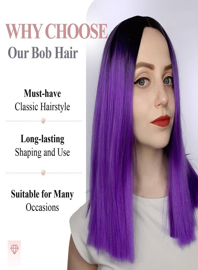 quickwig Quick Purple Bob Wig - Short Straight Black to Purple Ombre Synthetic Raven Shoulder Length Colorful Wig for Girls & Women's Cosplay & Party - Image 3