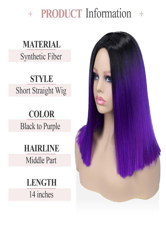 quickwig Quick Purple Bob Wig - Short Straight Black to Purple Ombre Synthetic Raven Shoulder Length Colorful Wig for Girls & Women's Cosplay & Party - Image 2