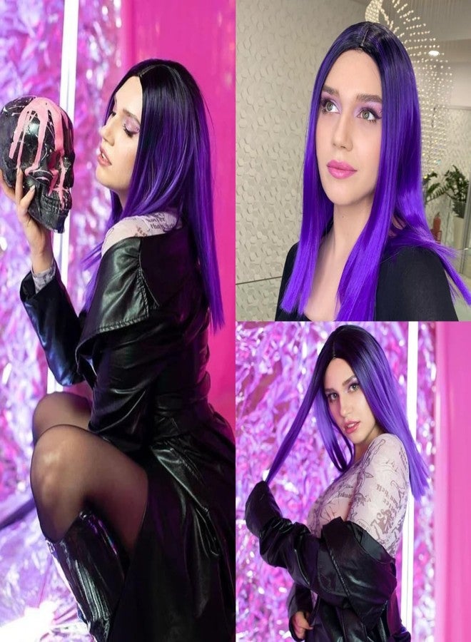 quickwig Quick Purple Bob Wig - Short Straight Black to Purple Ombre Synthetic Raven Shoulder Length Colorful Wig for Girls & Women's Cosplay & Party - Image 4