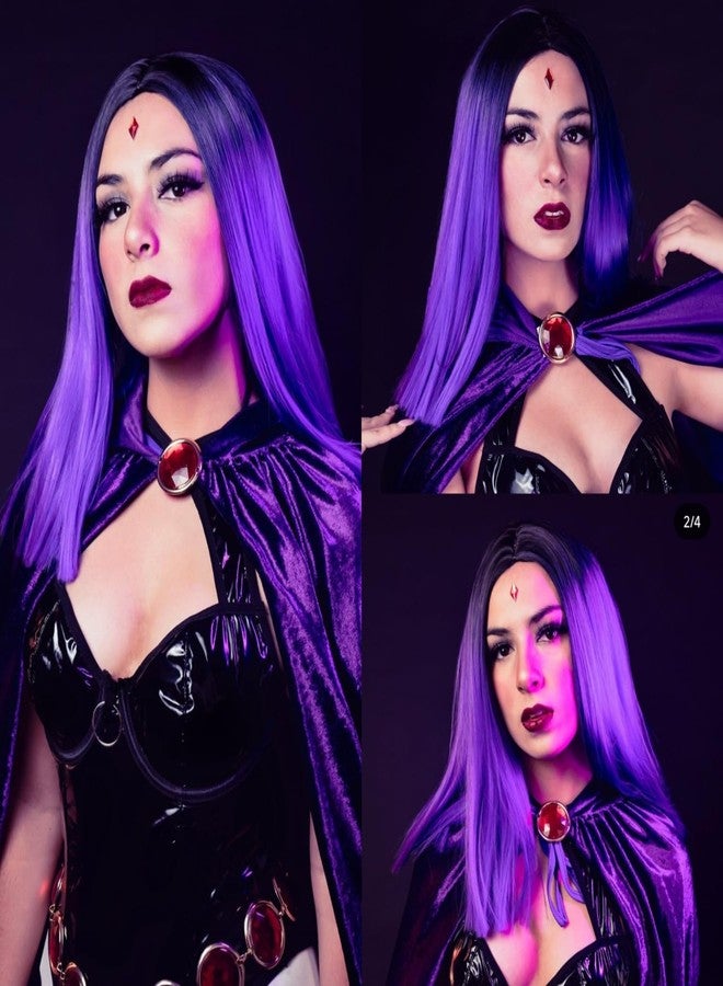 quickwig Quick Purple Bob Wig - Short Straight Black to Purple Ombre Synthetic Raven Shoulder Length Colorful Wig for Girls & Women's Cosplay & Party - Image 5