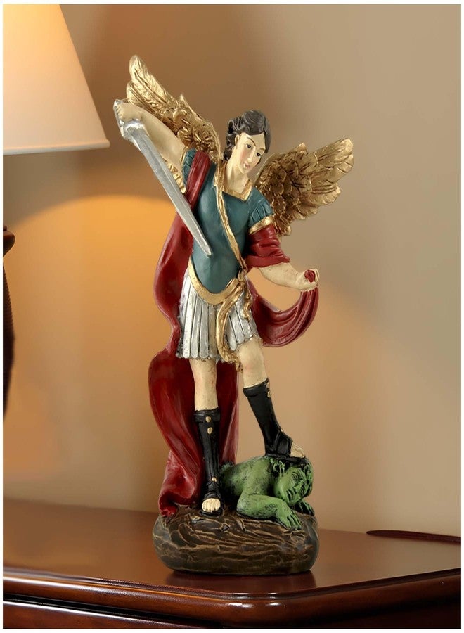 PlentifulHome St. Michael the Archangel Statue – 5.32” Hand-Painted Resin Catholic Figurine, Spiritual Warrior Angel Defeating Evil, Religious Home Altar or Prayer Room Decor - Image 1