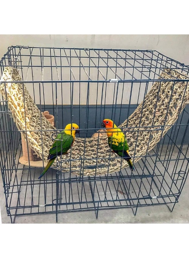 Bird Seagrass Mat,Natural Grass Woven Net Hammock Hanging on Parrot Cage with 4 Hooks,Parakeet Climbing Rope Ladder Chew Toys for Lovebird Cockatiel Conure Budgie,Cockatoo Supplies 29.5 x 7 - Image 2