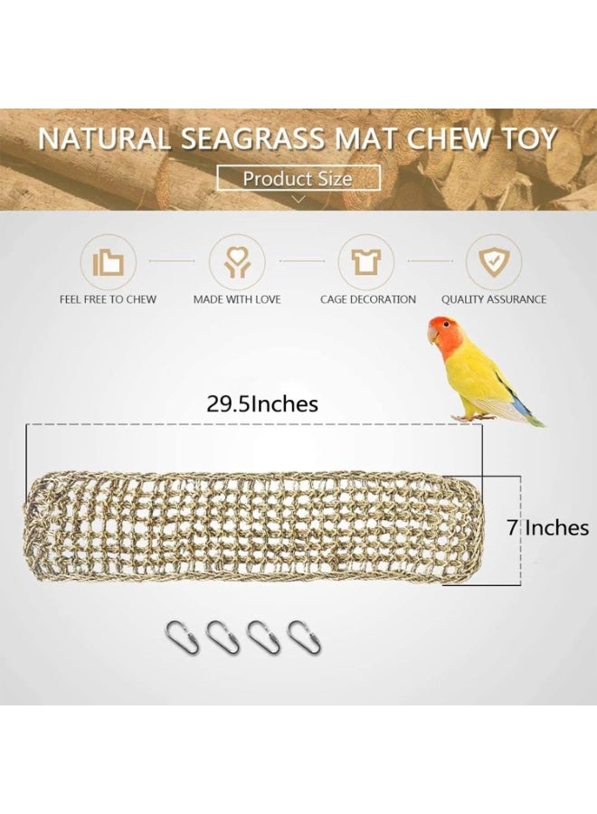 Bird Seagrass Mat,Natural Grass Woven Net Hammock Hanging on Parrot Cage with 4 Hooks,Parakeet Climbing Rope Ladder Chew Toys for Lovebird Cockatiel Conure Budgie,Cockatoo Supplies 29.5 x 7 - Image 3