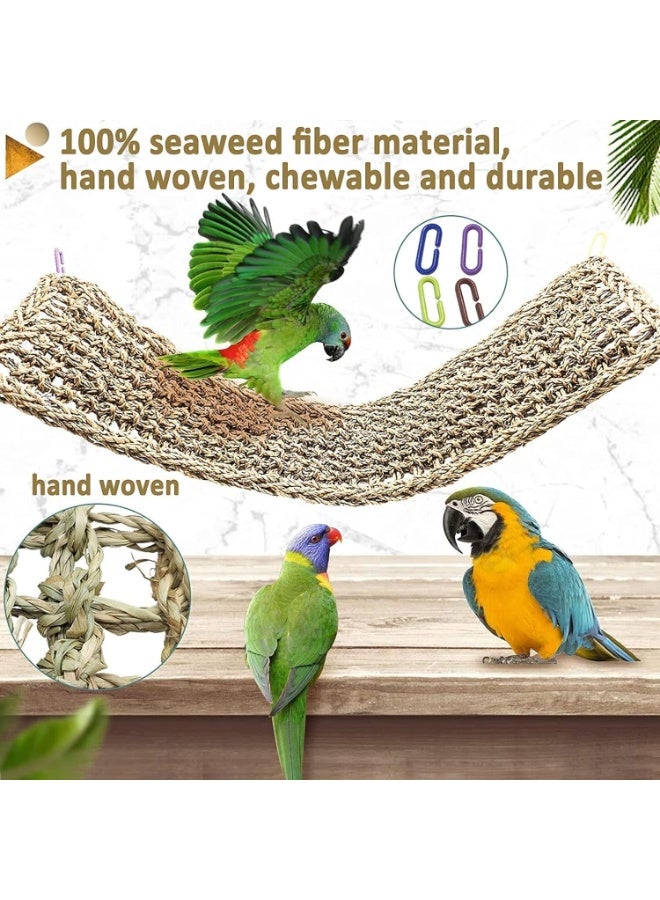 Bird Seagrass Mat,Natural Grass Woven Net Hammock Hanging on Parrot Cage with 4 Hooks,Parakeet Climbing Rope Ladder Chew Toys for Lovebird Cockatiel Conure Budgie,Cockatoo Supplies 29.5 x 7 - Image 5