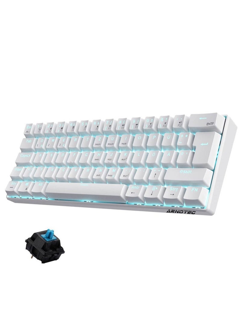 ARNOTEC - RK61 Mechanical Keyboard 61 Keys Arabic/English Dual Language, Blue Backlight, Blue Switch Tablet Mobile Office Gaming Keyboard - Image 1