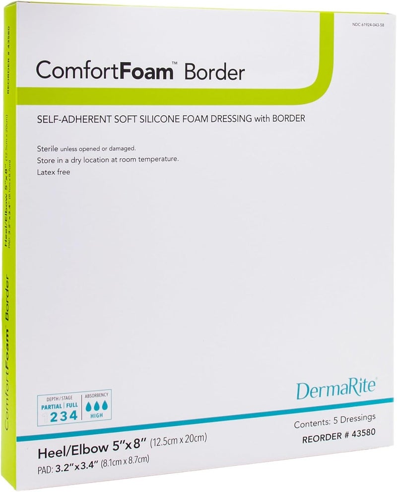 dermarite Derma Rite Industries 43582100 Tan ComfortFoam Border Silicone Foam Dressing 5 x 8 in  Pack of 5 - Image 2