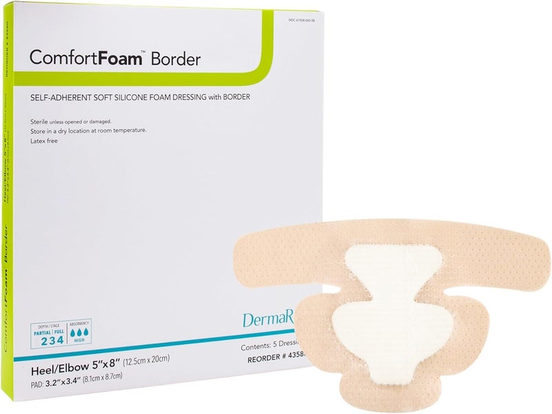 dermarite Derma Rite Industries 43582100 Tan ComfortFoam Border Silicone Foam Dressing 5 x 8 in  Pack of 5 - Image 1