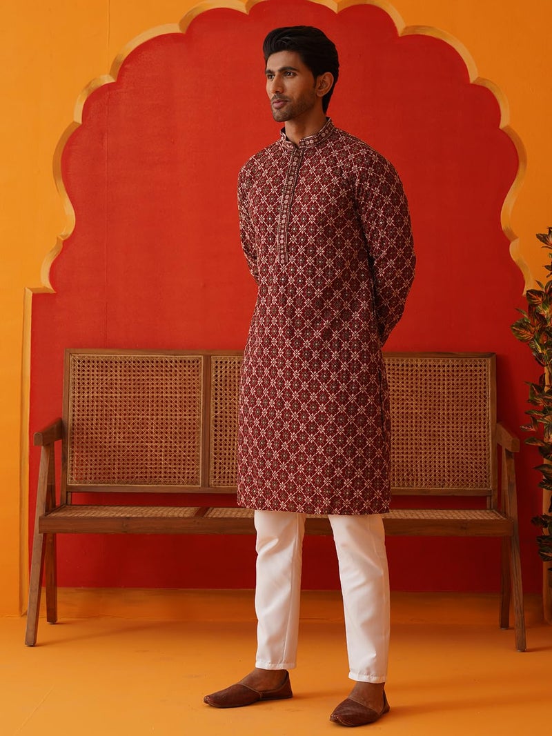 Jompers Classic Embroidered Kurta Pyjama Set for Men in Rayon - Image 4