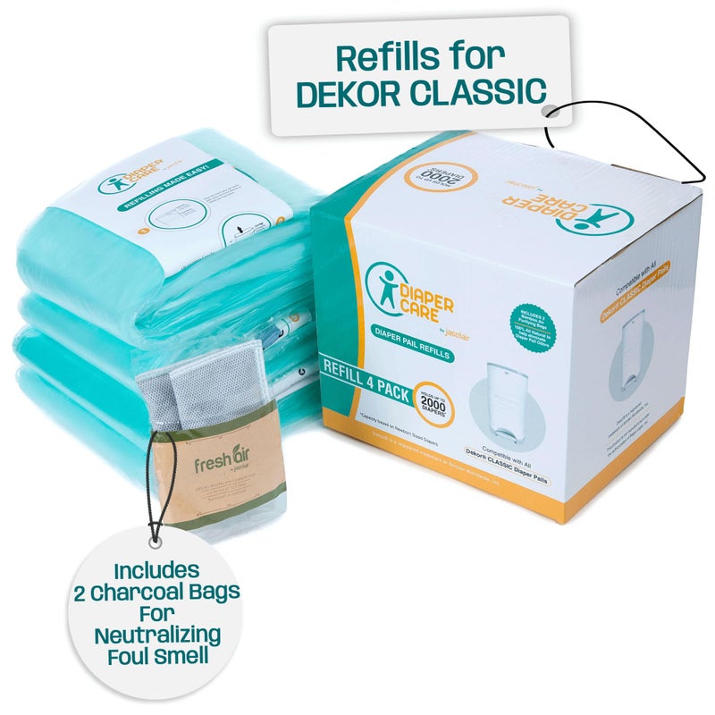 Jasclair أكياس إعادة تعبئة جاسكلير متوافقة مع سلة حفاضات ديكور كلاسيك (4 عبوات) | رائحة بودرة الأطفال | بطانات متعددة الطبقات لقفل الروائح | مقاومة للتسرب | غير مناسبة لديكور بلس - Image 2