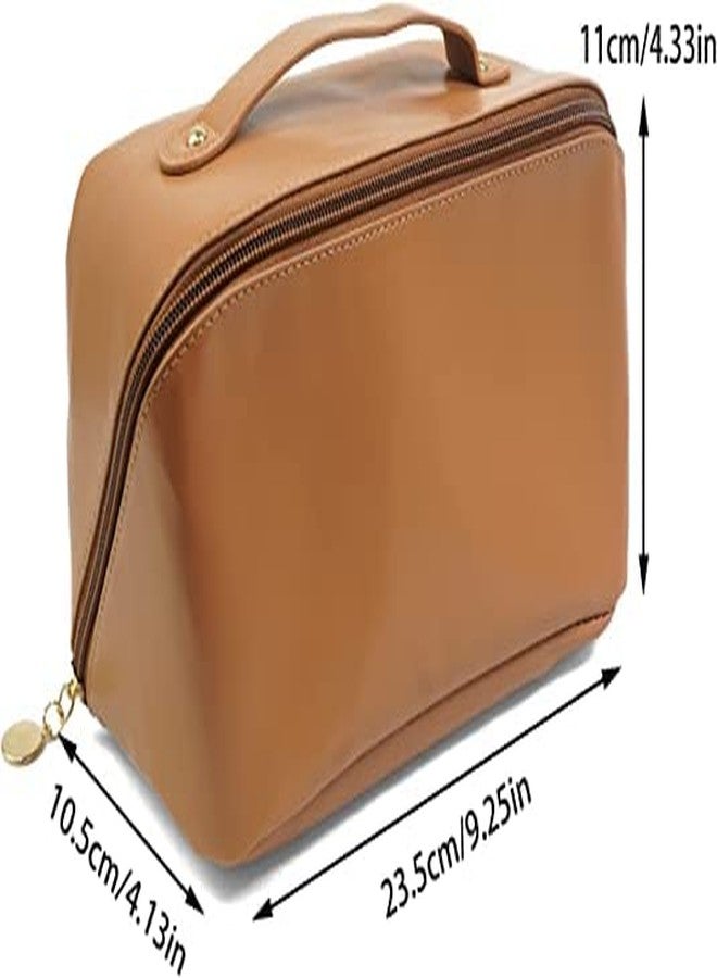 Flywind Portable Travel Cosmetic Bag/Waterproof Leather Multifunctional Storage Makeup Bag/Cosmetic Pouch Bag with Handle/Toiletry Kits for Girls, Women (Brown) - Image 2