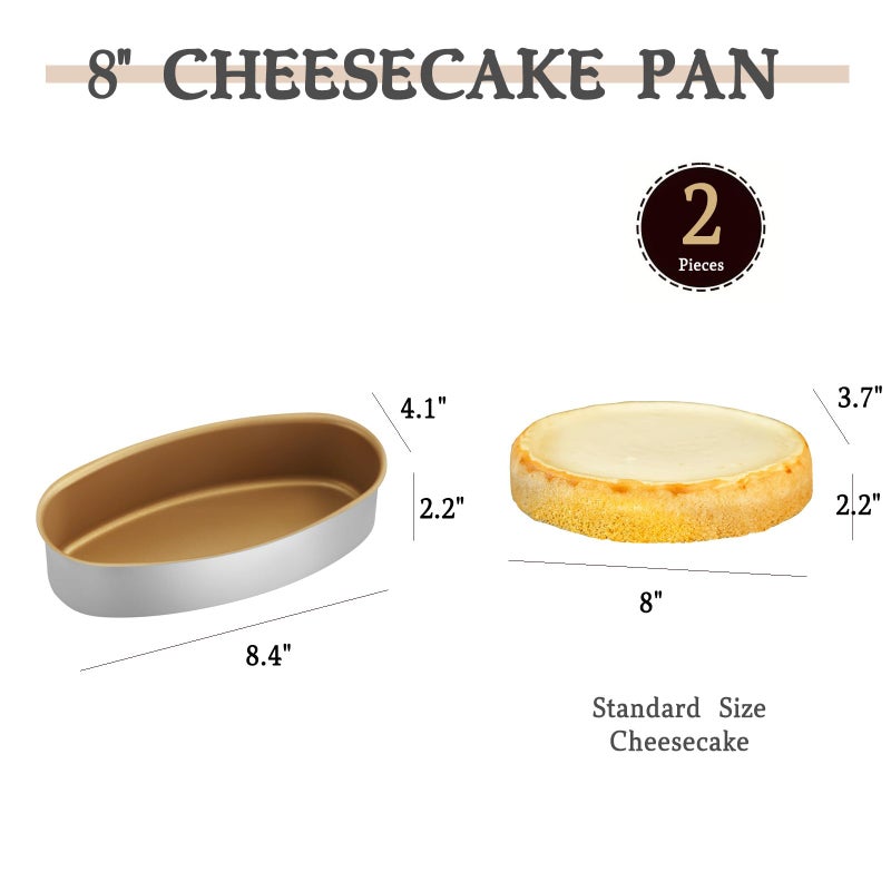 Marimer FOR BAKE Non-Stick 8" Oval Cheesecake Pan Set - 2-Pack Golden Aluminum Alloy Baking Molds for Perfect Cakes & Breads - Bake Like a Pro! - Image 2
