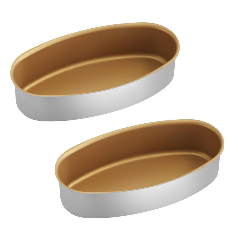 Marimer FOR BAKE Non-Stick 8" Oval Cheesecake Pan Set - 2-Pack Golden Aluminum Alloy Baking Molds for Perfect Cakes & Breads - Bake Like a Pro! - Image 1