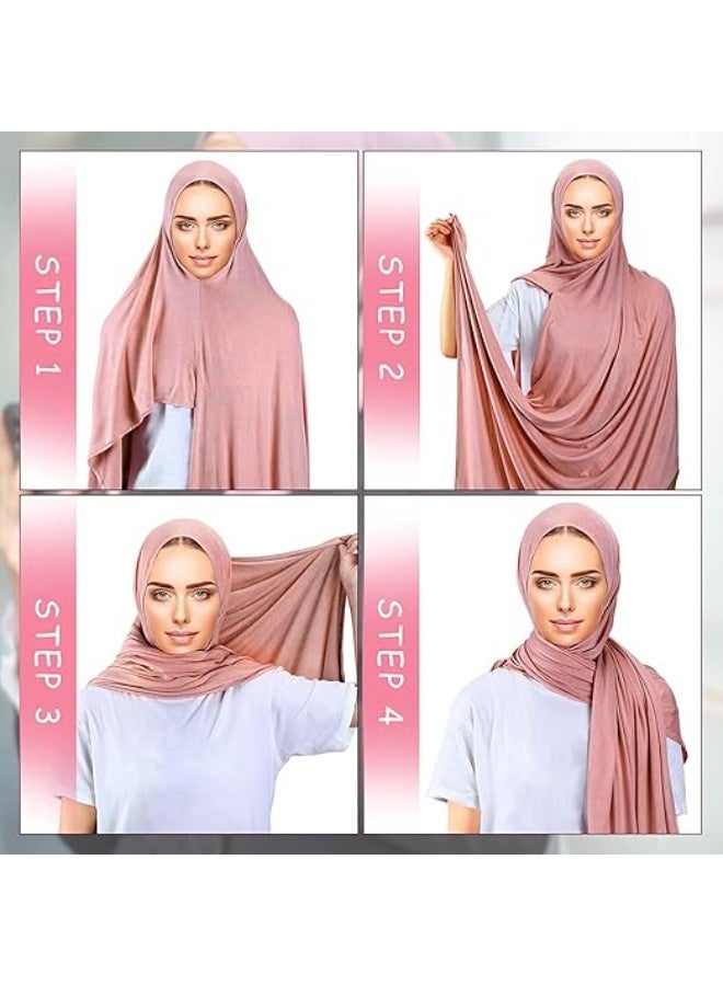 ChicAbode 2 جهاز كمبيوتر شخصي الحجاب الفوري جيرسي الحجاب للمرأة المسلمة رأس الشال خفيف الوزن طويل ناعم الحجاب شال تمديد اللون الصلب الشال لف (الأسود والوردي) - Image 3
