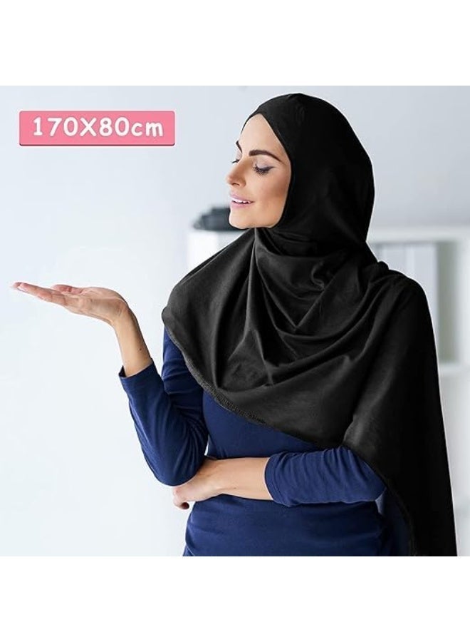 ChicAbode 2 جهاز كمبيوتر شخصي الحجاب الفوري جيرسي الحجاب للمرأة المسلمة رأس الشال خفيف الوزن طويل ناعم الحجاب شال تمديد اللون الصلب الشال لف (الأسود والوردي) - Image 4